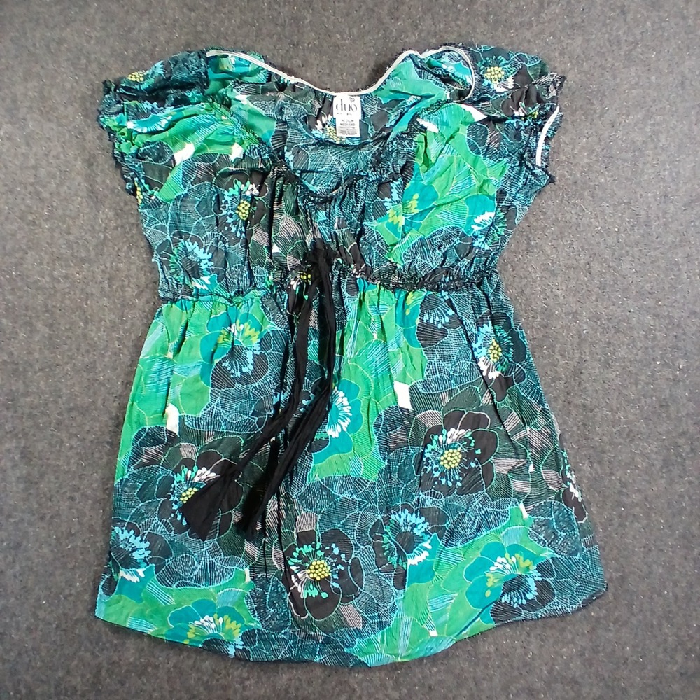 Duo Maternity Blouse Women Medium Green Floral Empire Waist Cotton Top